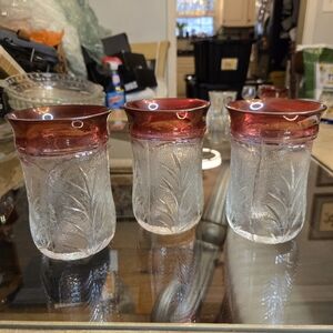 Indiana Glass Vintage Cabbage Leaf Ruby Flash Tumblers Set Of 3